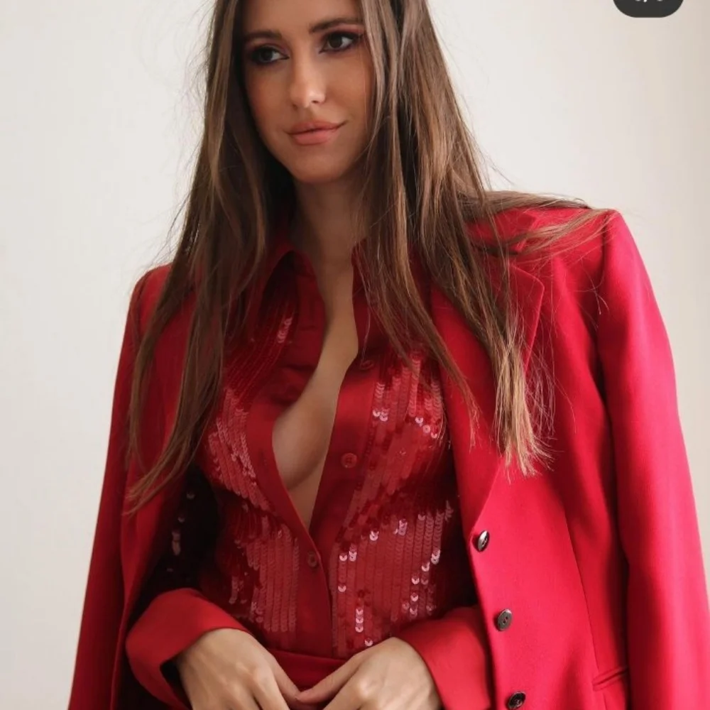 Zara Sequin Red Shirt Size S NWT